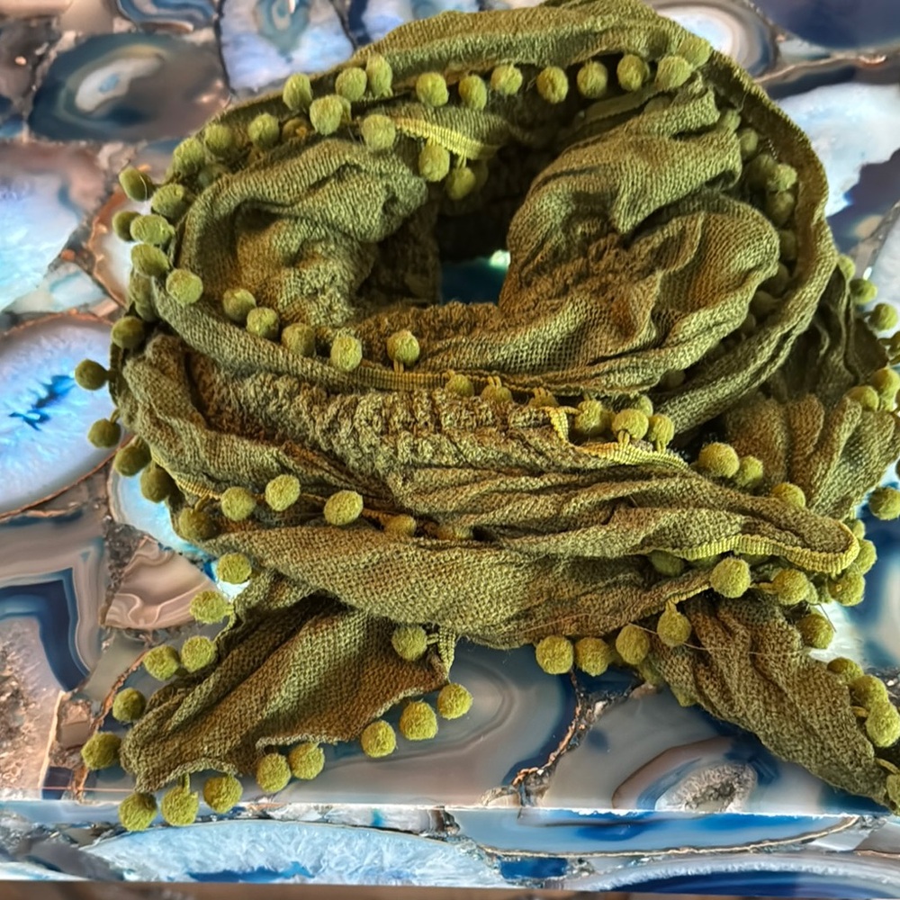 Green Pom Pom Scarf